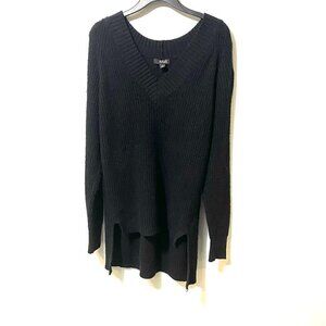 ANA Ribbed Tunic Sweater Women's M Black V-Neck Oversized Comfy Casual Knit